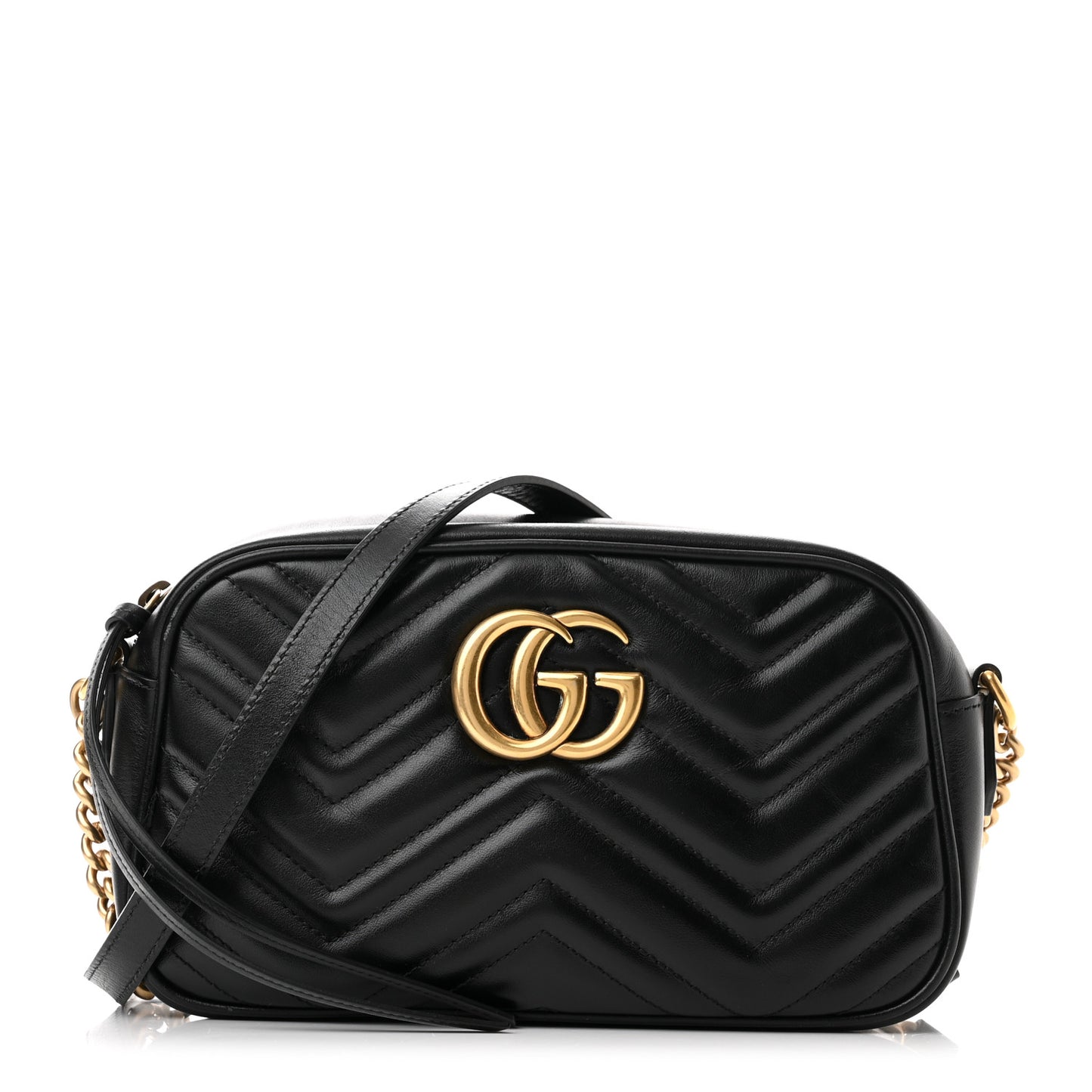 Calfskin Matelasse Small GG Marmont Chain Shoulder Bag Black