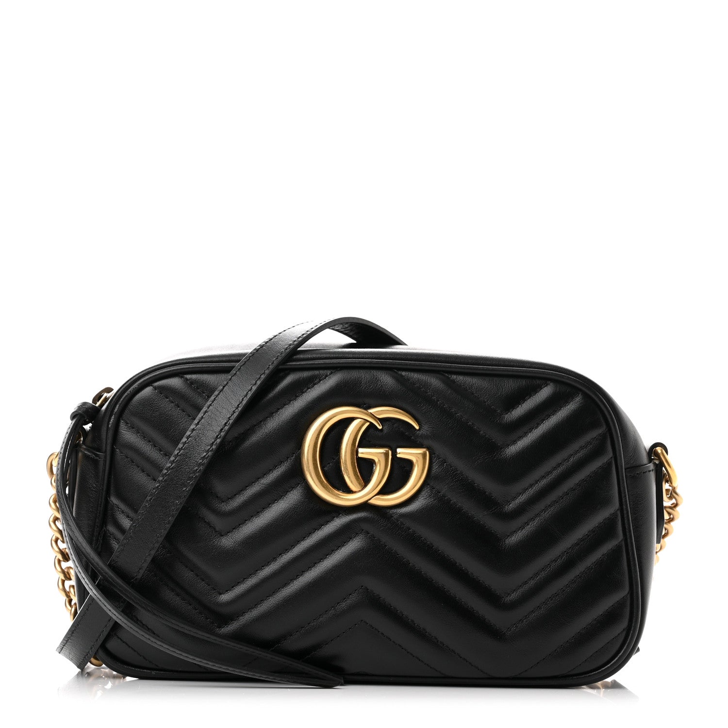 Gucci Calfskin Matelasse Small GG Marmont Chain Shoulder Bag Black 1 of 10