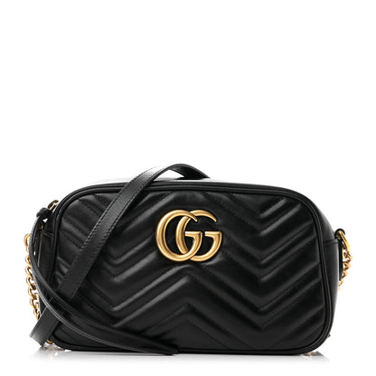 Gucci Calfskin Matelasse Small GG Marmont Chain Shoulder Bag Black 1 of 10
