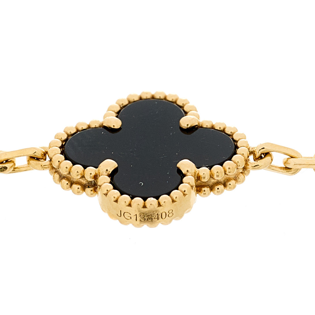 18K Yellow Gold Black Onyx 5 Motifs Vintage Alhambra Bracelet