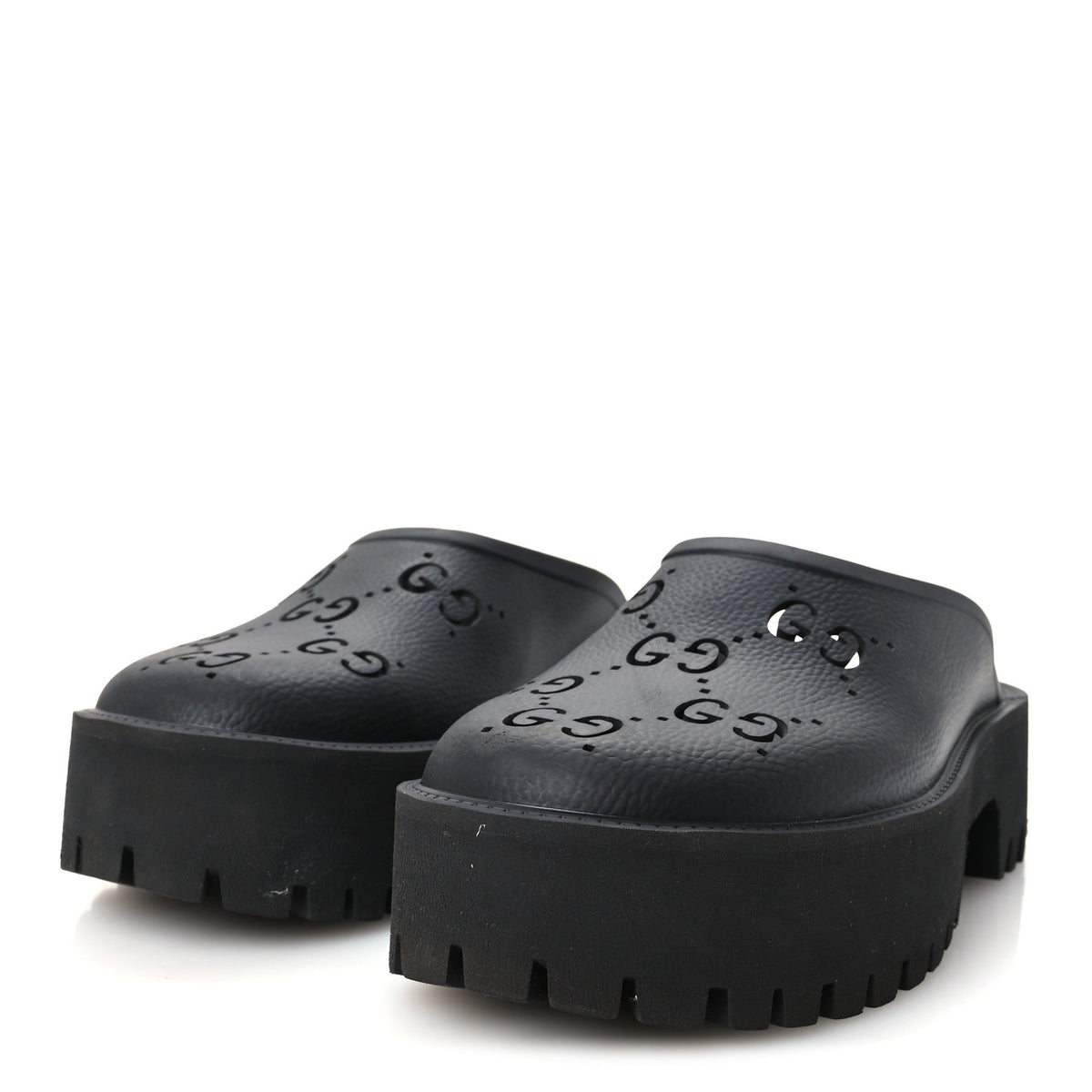 Rubber GG Monogram Perforated Elea Platform 55mm Lug Sole Sandals 41 Black