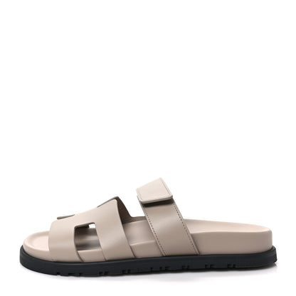 Hermes Calfskin Womens Chypre Sandals 37.5 Beige Mastic 1 of 10
