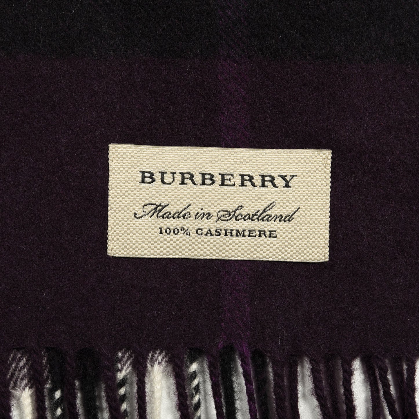 Cashmere Giant Check Fringe Scarf Purple