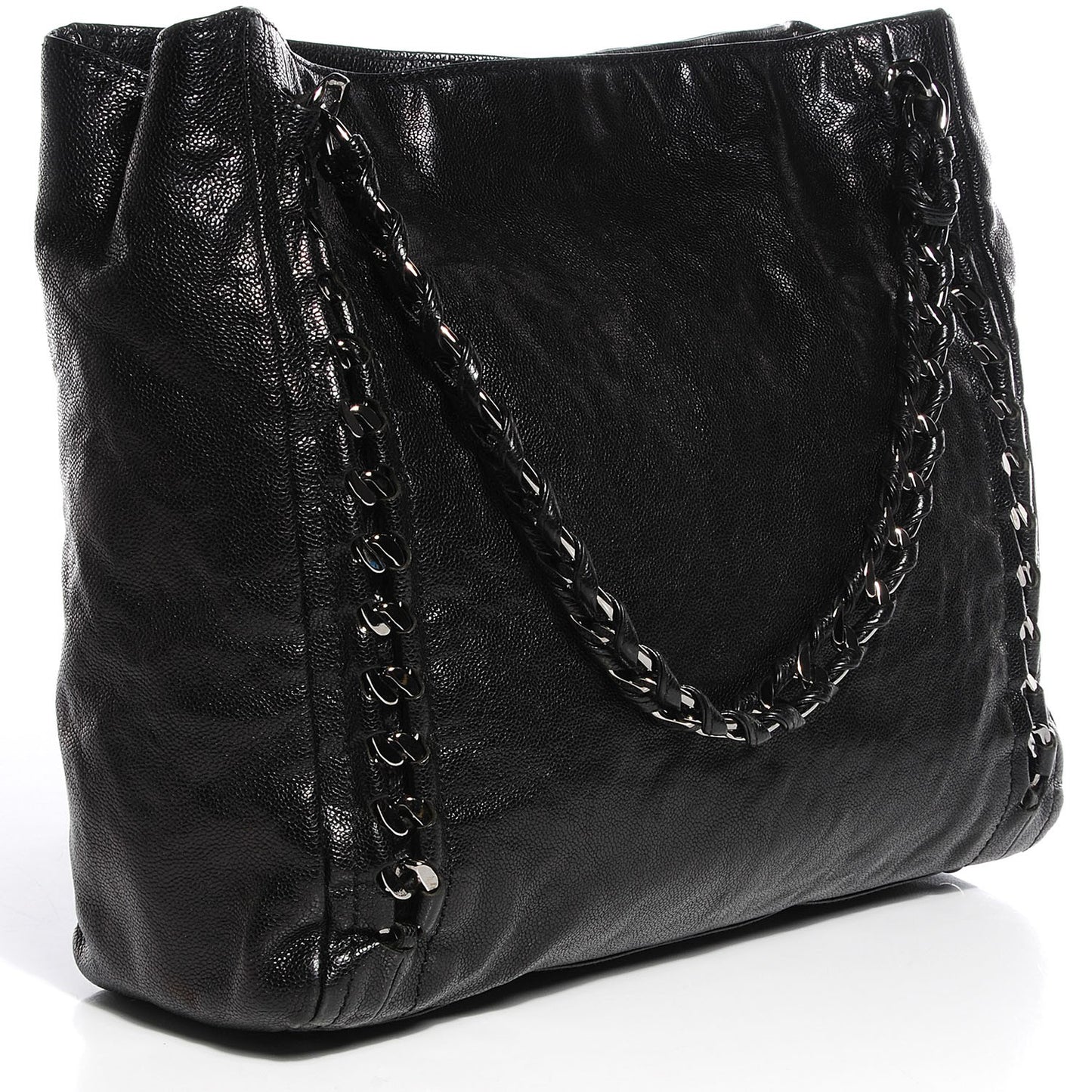 Glazed Caviar Modern Chain Tote Black