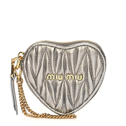Miu Miu Metallic Nappa Matelasse Heart Wristlet Pouch Cromo 1 of 8