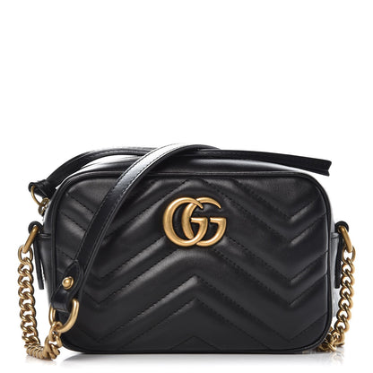 Gucci Calfskin Matelasse Mini GG Marmont Chain Shoulder Bag Black 1 of 8