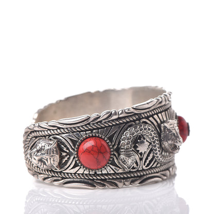 Gucci Sterling Silver Jasper Garden Cuff Bracelet Red 4 of 8