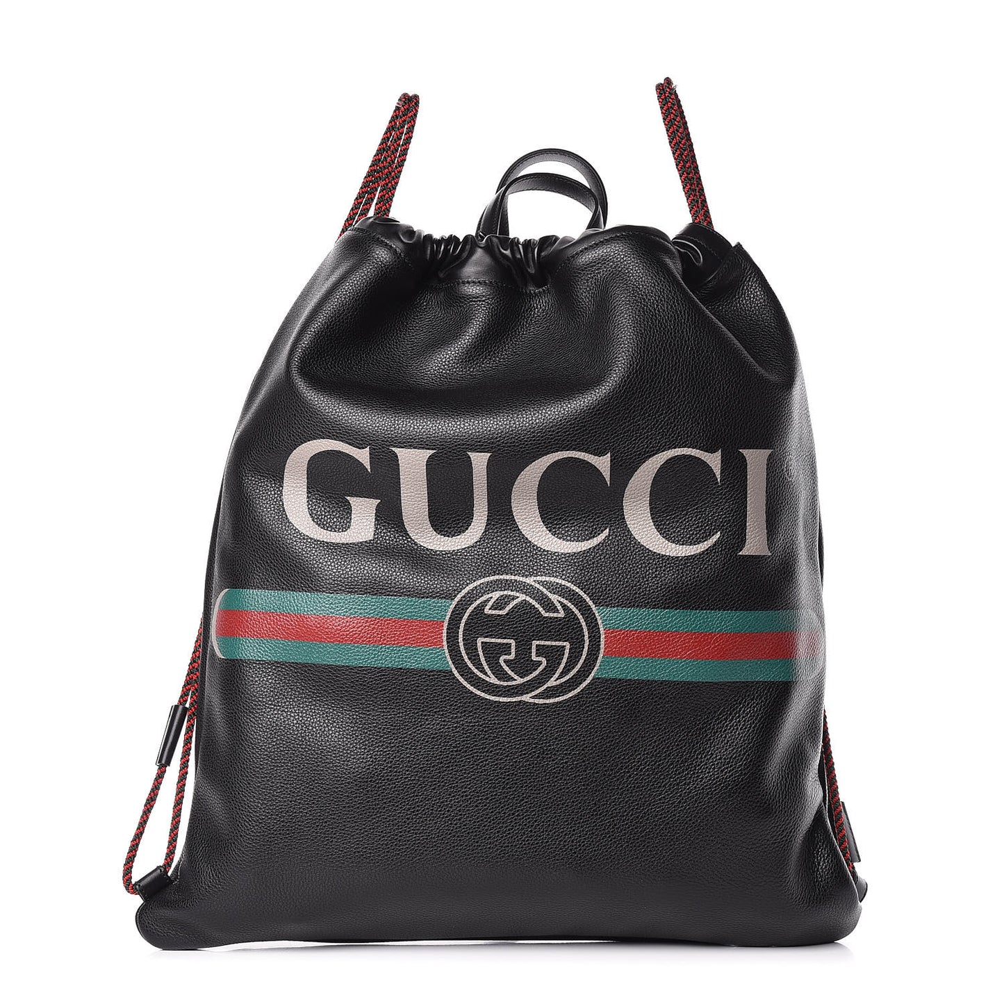 Calfskin Logo Drawstring Backpack Black