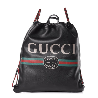 Gucci Calfskin Logo Drawstring Backpack Black 3 of 11