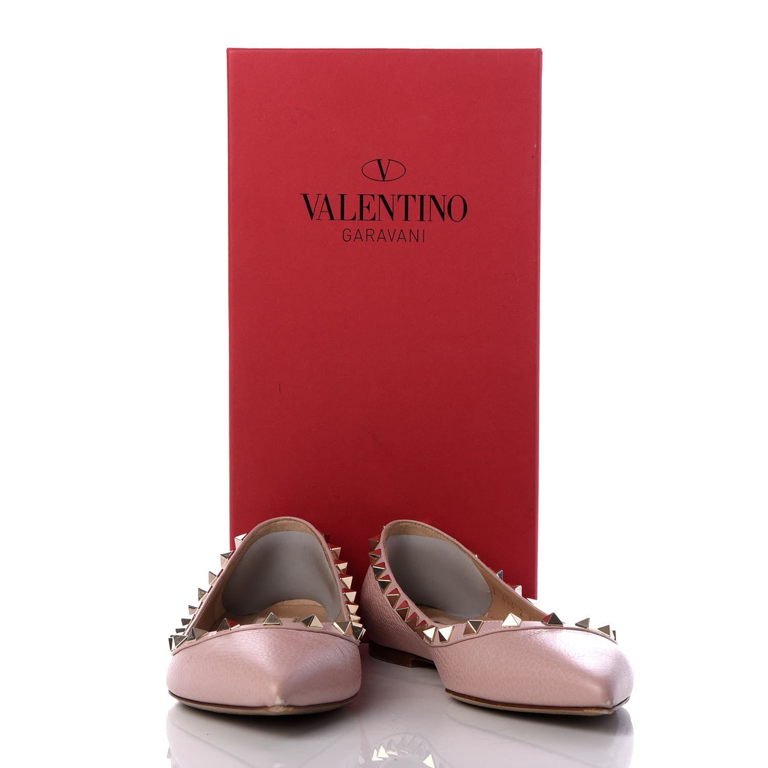 Valentino Garavani Pebbled Calfskin Rockstud Ballerina Flats 38 Pink 10 of 10