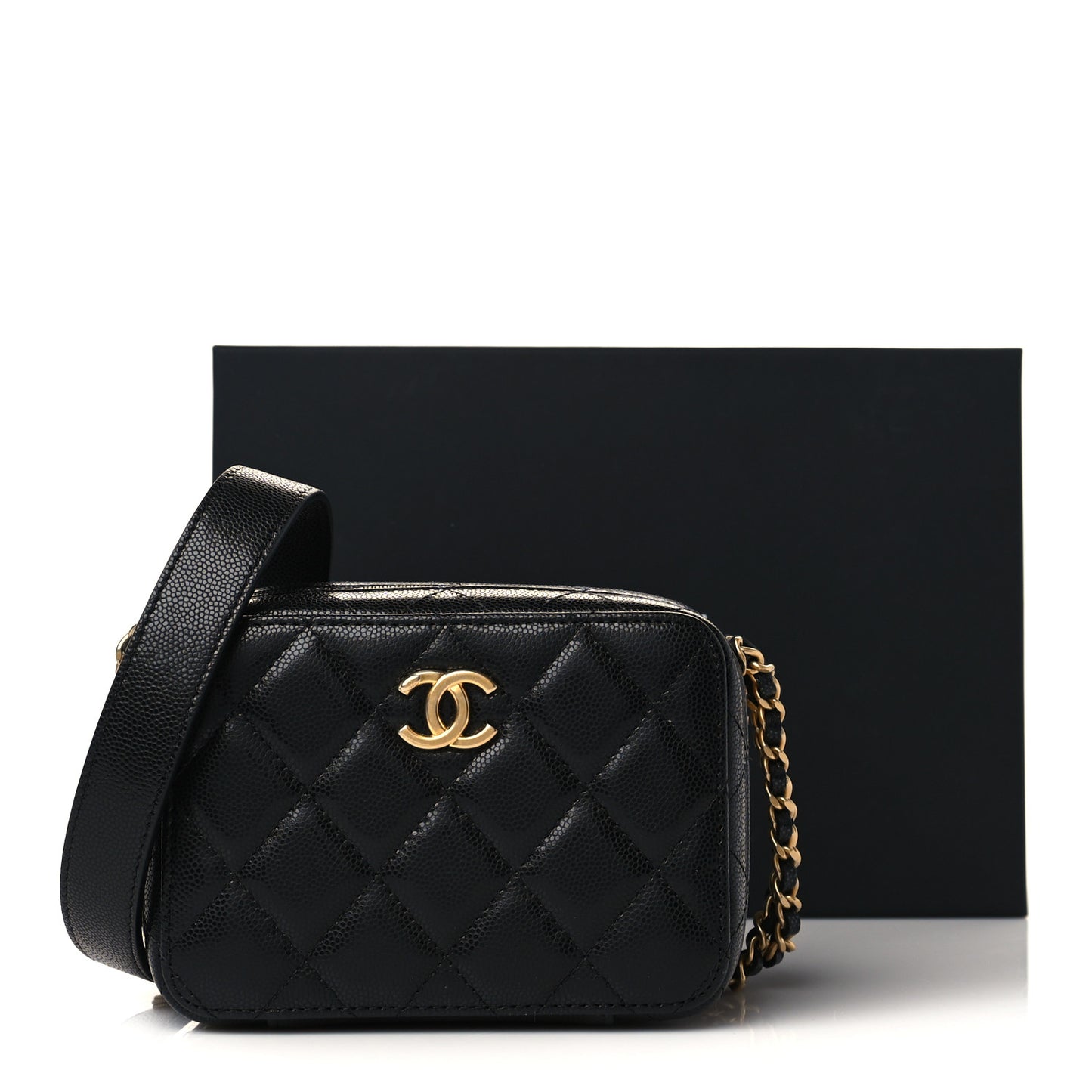 Caviar Quilted Twist Your Buttons Clutch With Chain Black