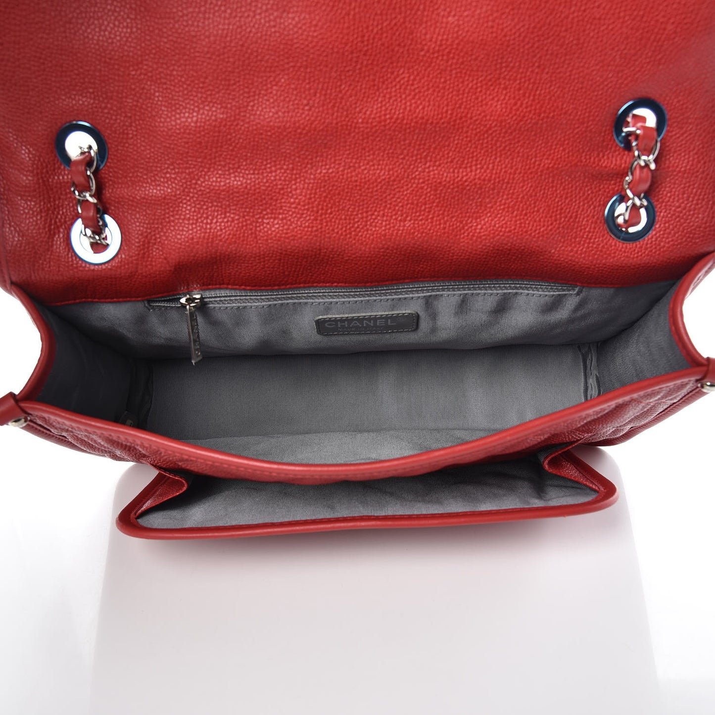 Caviar Quilted Large French Riviera Flap Red