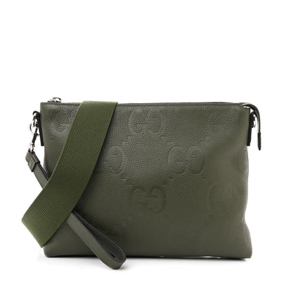Gucci Piuma Calfskin Jumbo GG Embossed Medium Wristlet Messenger Bag Green 1 of 11