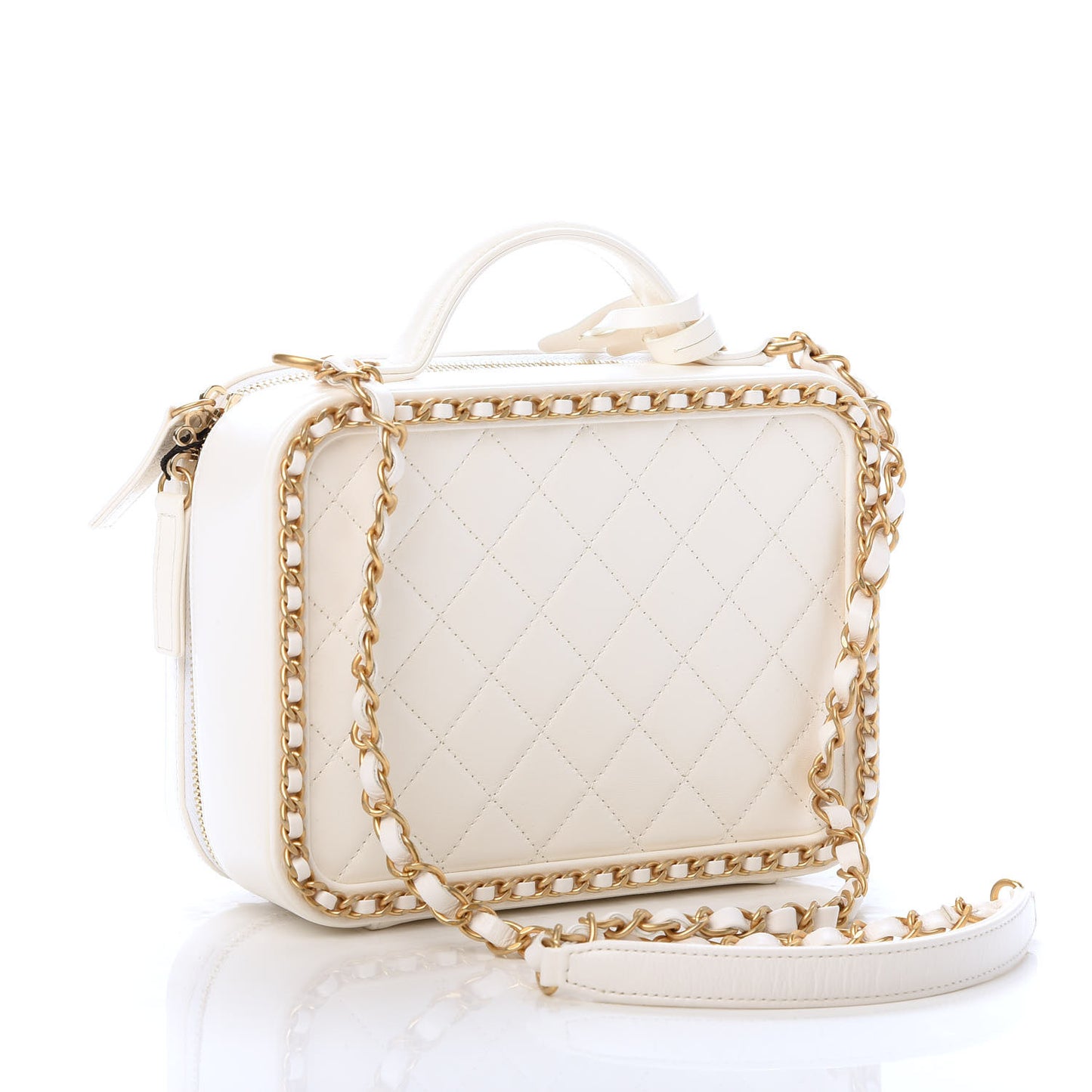 Goatskin Quilted Medium CC Filigree Vanity Case White