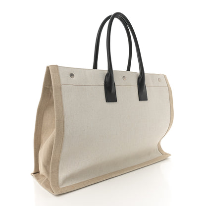 Saint Laurent Linen Calfskin Rive Gauche Tote Optic White 3 of 14