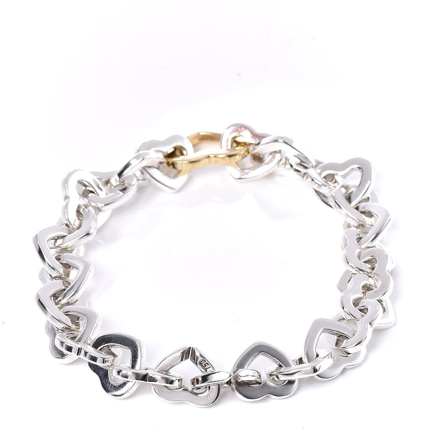 Sterling Silver 18K Yellow Gold Heart Links Bracelet