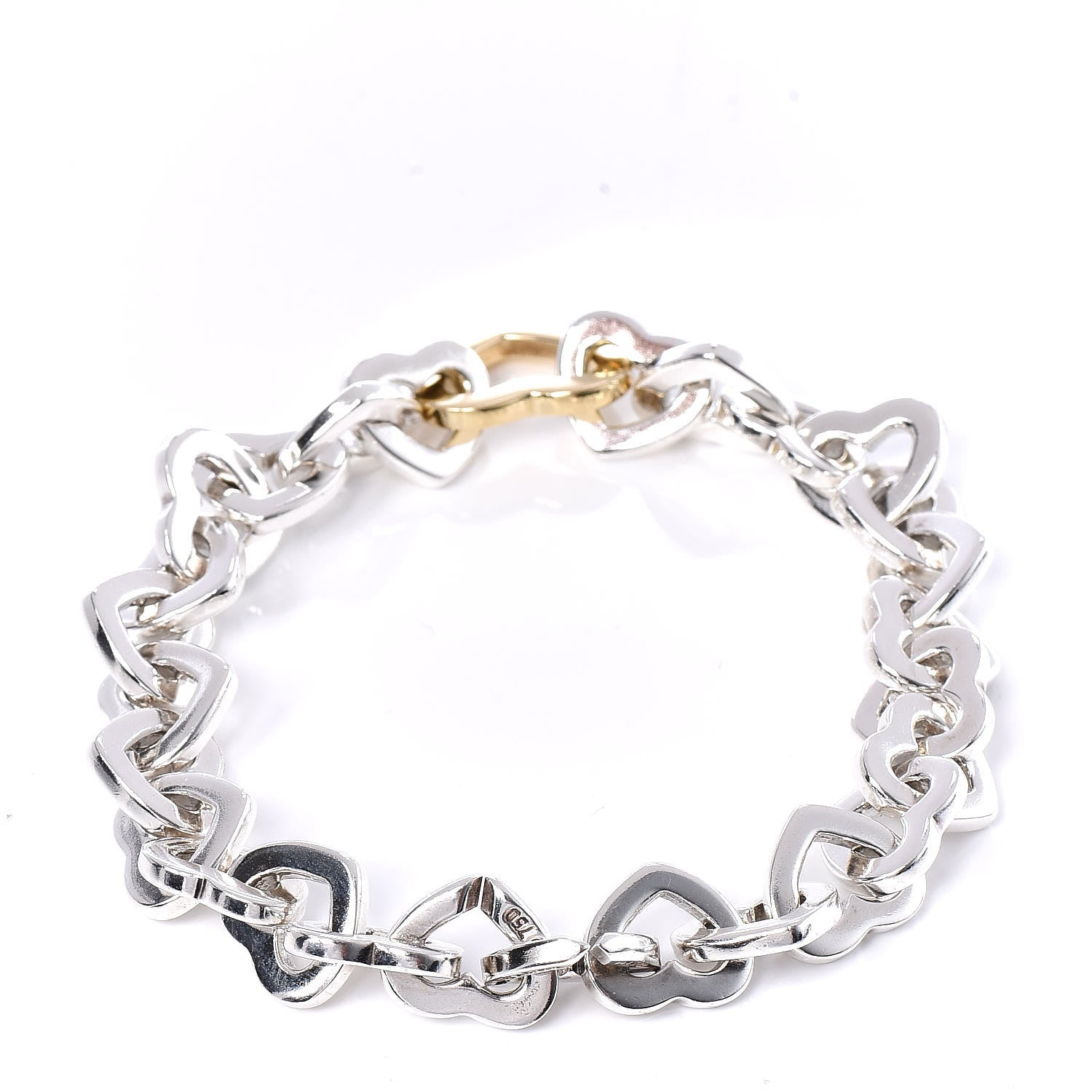 Tiffany Sterling Silver 18K Yellow Gold Heart Links Bracelet 3 of 5