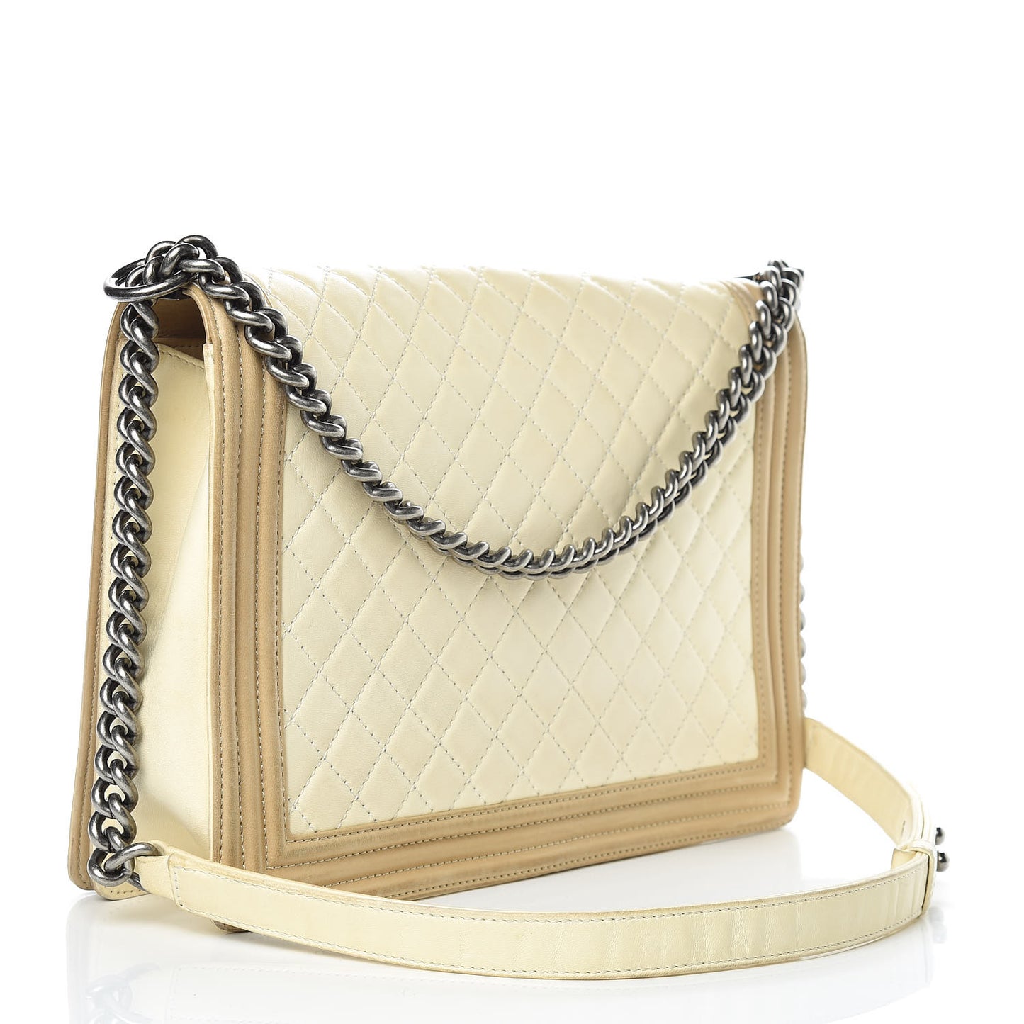 Lambskin Quilted Large Boy Flap Light Beige Dark Beige