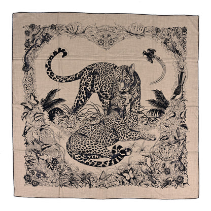 Hermes Cashmere Silk Jungle Love Tattoo Shawl 140 Natural Bleu Black 1 of 4