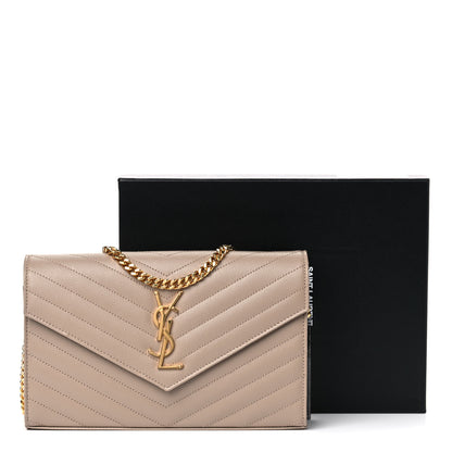 Saint Laurent Grain De Poudre Matelasse Chevron Monogram Chain Wallet Nude Powder 9 of 9