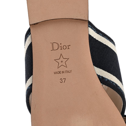 Christian Dior Canvas Palms Embroidered Dway Criss Cross Slide Sandals 37 Indigo Blue 6 of 8