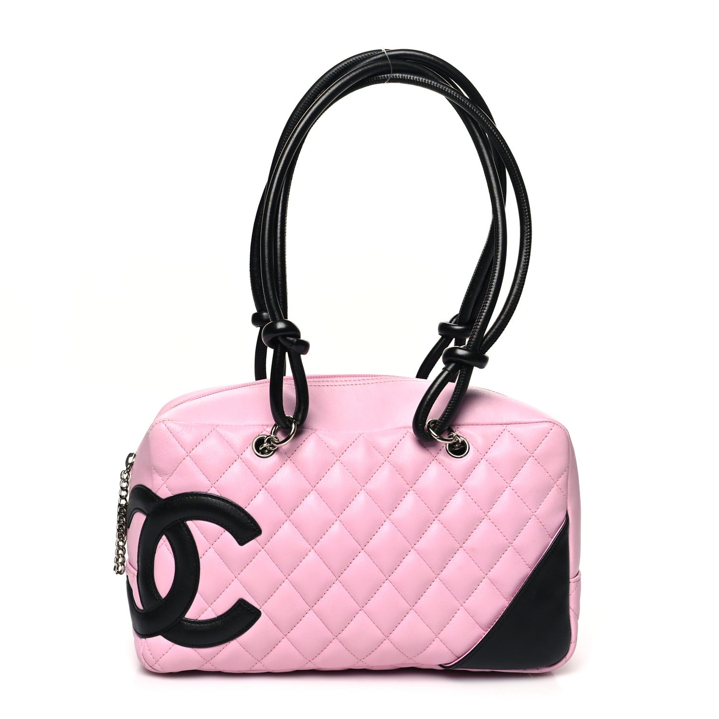 Calfskin Quilted Large Cambon Bowler Pink Black Pink Black