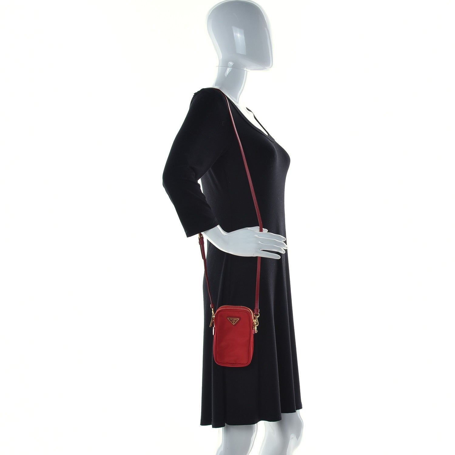 Prada Tessuto Nylon Double Zip Phone Case Crossbody Bag Red 3 of 9