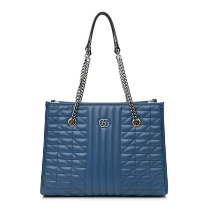 Gucci Calfskin Matelasse Aria Medium GG Marmont Shoulder Tote Clear Blue 1 of 10