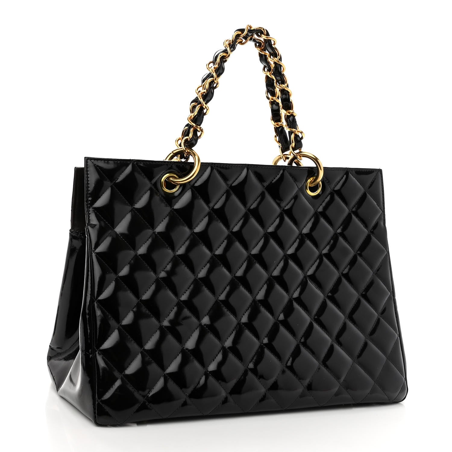 Chanel Patent Quilted Grand Shopping Tote GST Black 3 of 11