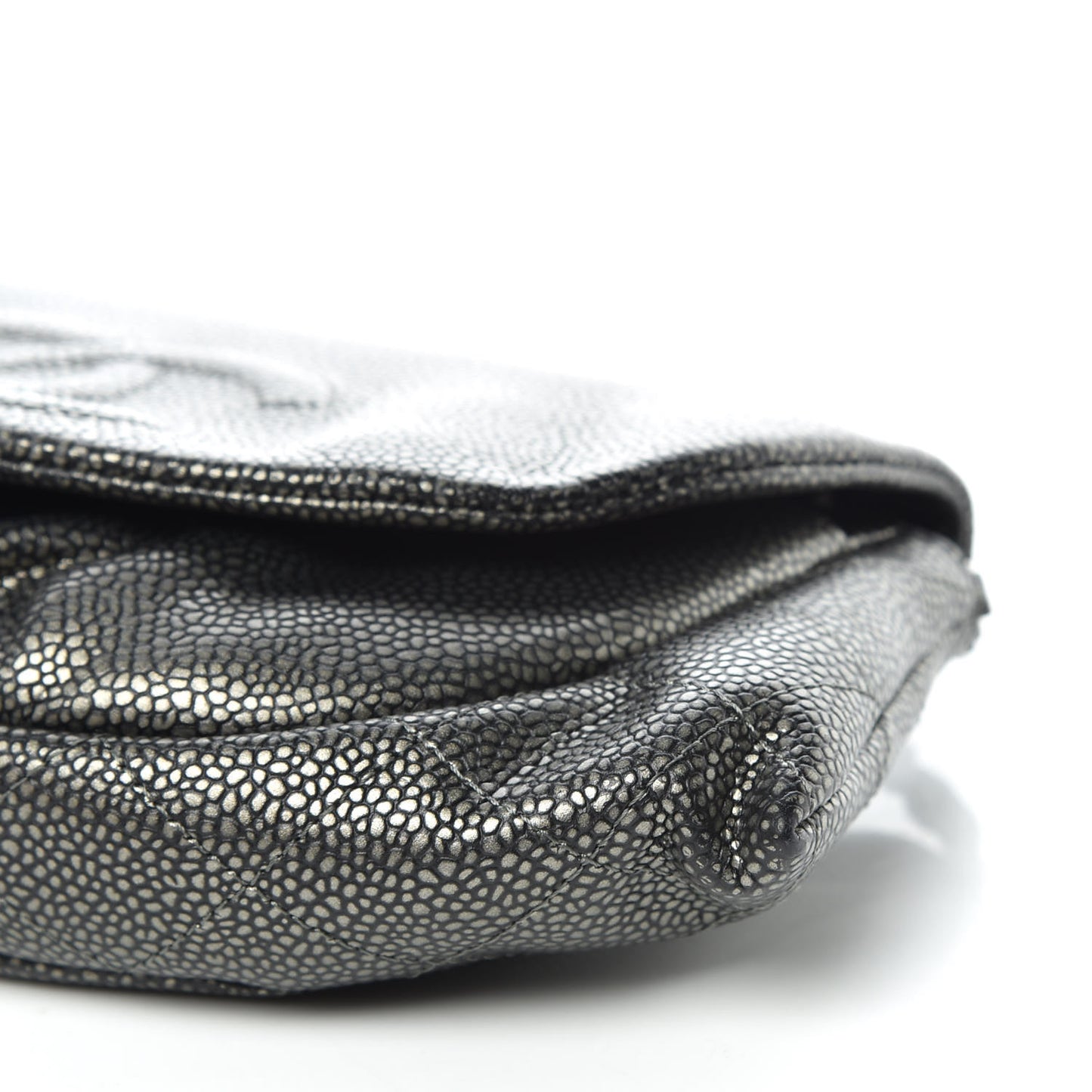 Metallic Caviar Half Moon Wallet On Chain WOC Dark Silver