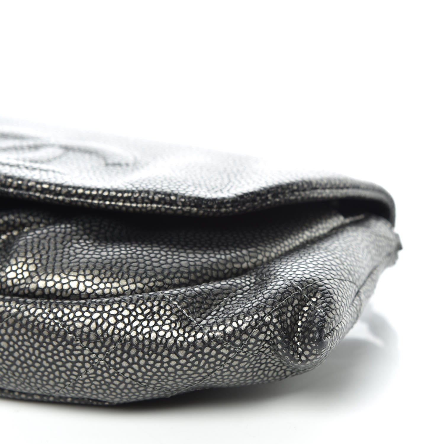 Chanel Metallic Caviar Half Moon Wallet On Chain WOC Dark Silver 6 of 11