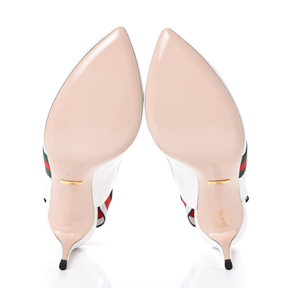 Gucci Malaga Kid Web Sylvie Mid Heel Slingback Pumps 39 White 5 of 11