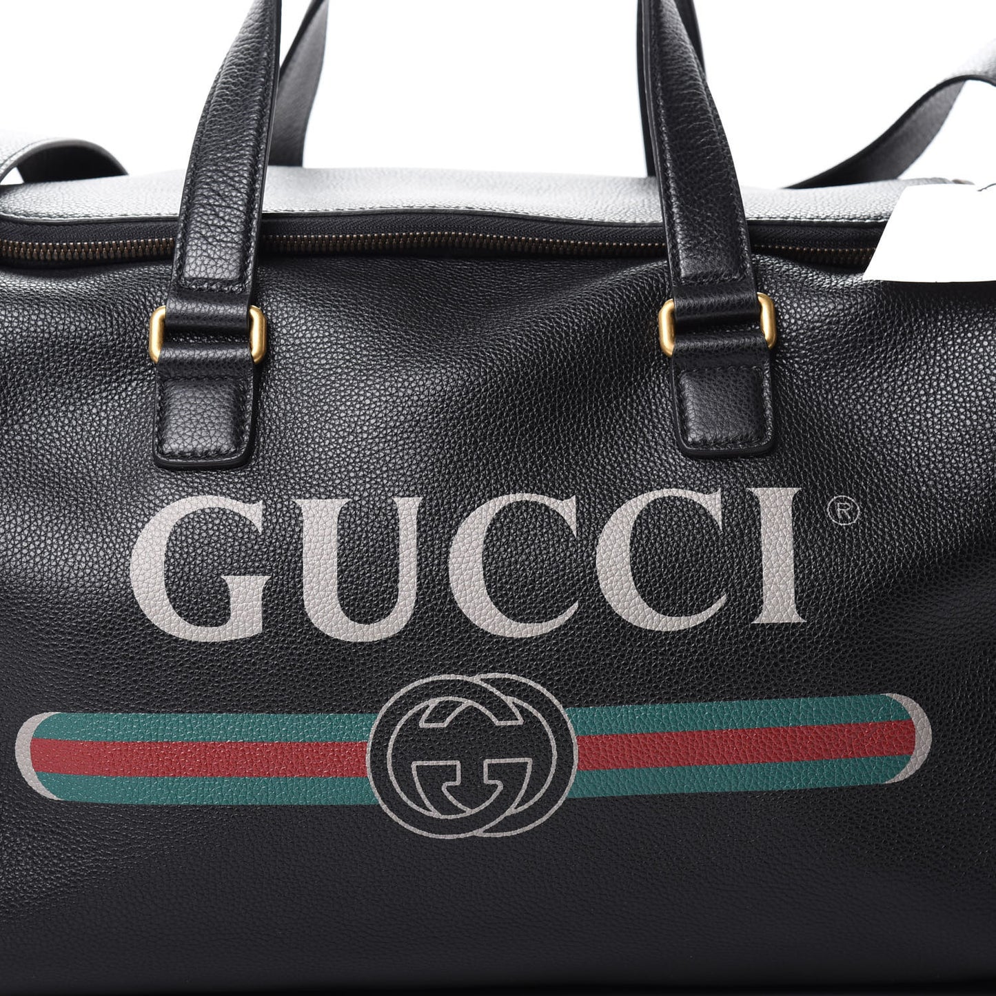 Grained Calfskin Logo Duffle Bag Black