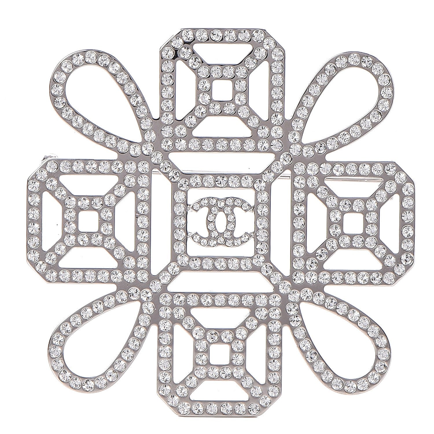 Chanel Crystal CC Brooch Silver 1 of 5