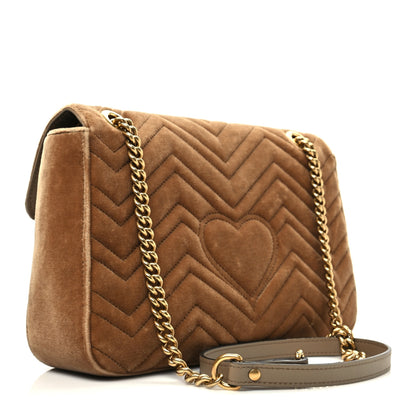 Gucci Velvet Matelasse Medium GG Marmont Shoulder Bag Taupe 3 of 8