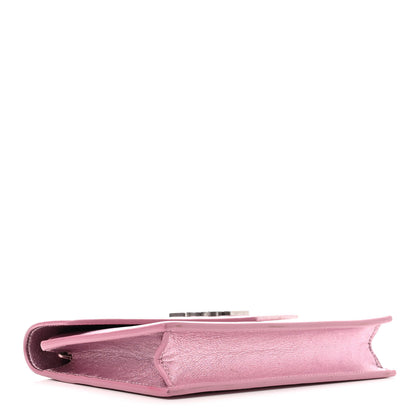 Saint Laurent Metallic Calfskin Monogram Envelope Chain Wallet Pink 4 of 10