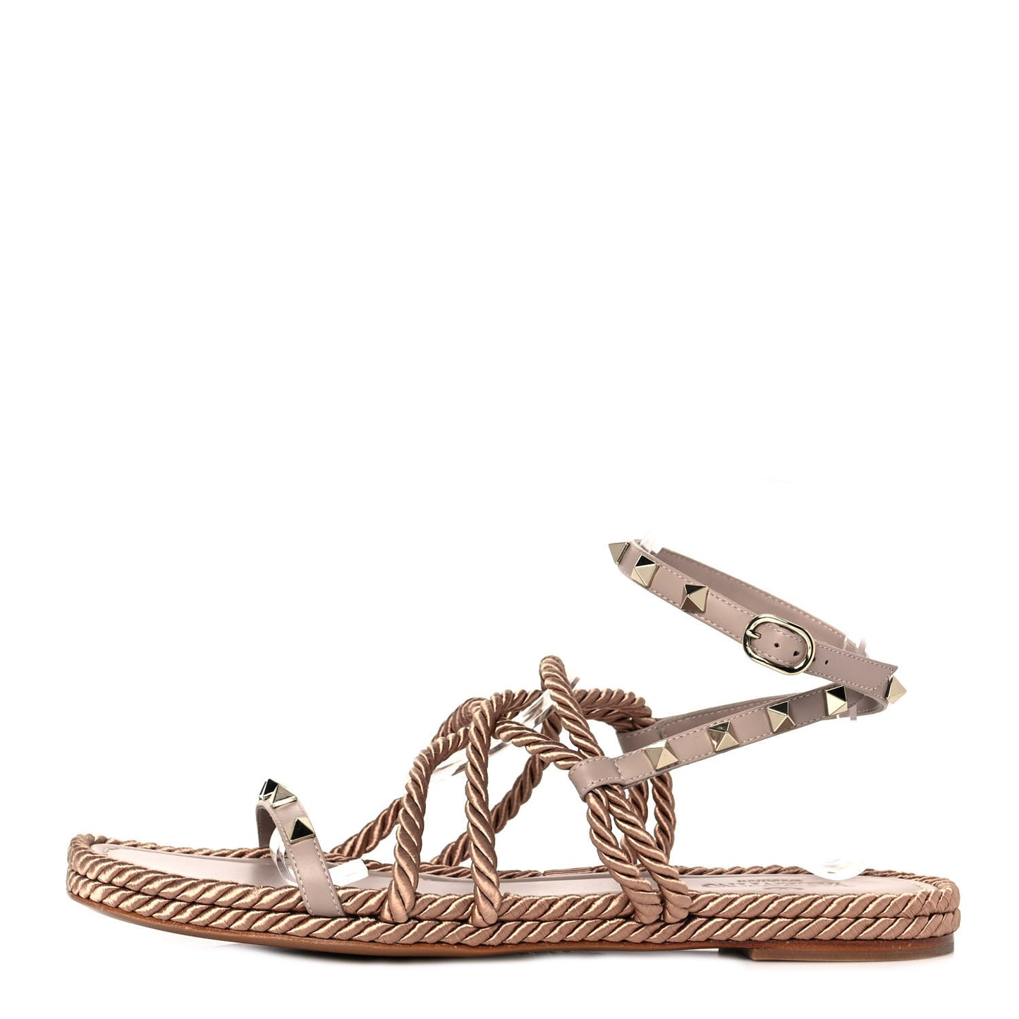 Calfskin Rockstud Ankle Wrap Torchon Espadrille Flat Sandals 41 Poudre