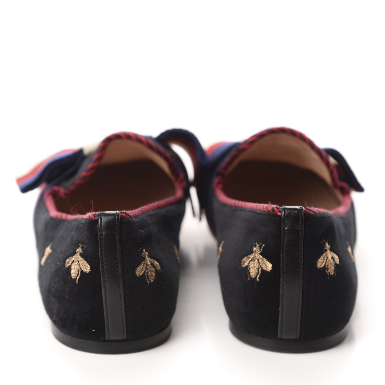 Gucci Velvet Bee Star Embroidered Sylvie Bow Loafers 37.5 Black 5 of 10