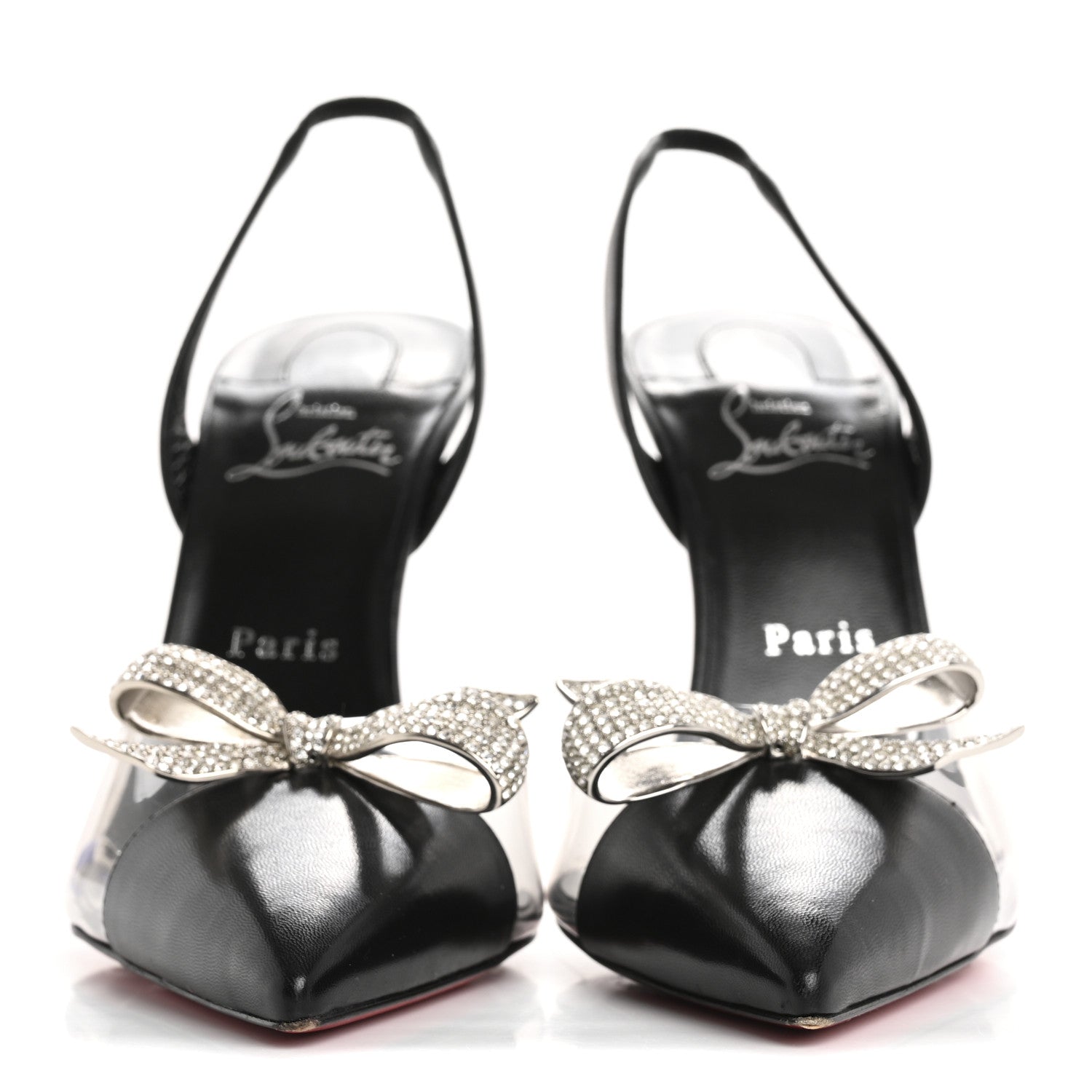 Christian Louboutin Satin Crystal PVC Astrinodo 100 Slingback Sandals 40 Black 3 of 10
