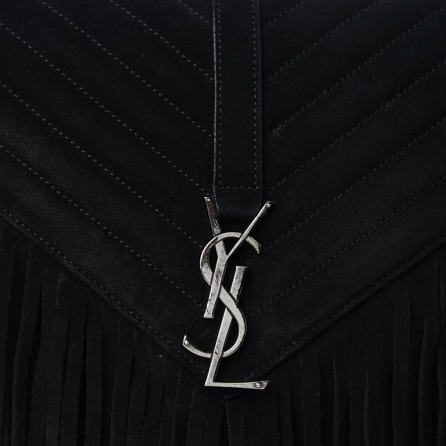 Saint Laurent Suede Matelasse Chevron Fringe Monogram Medium College Bag Black 11 of 11