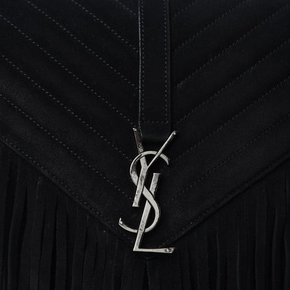 Saint Laurent Suede Matelasse Chevron Fringe Monogram Medium College Bag Black 11 of 11