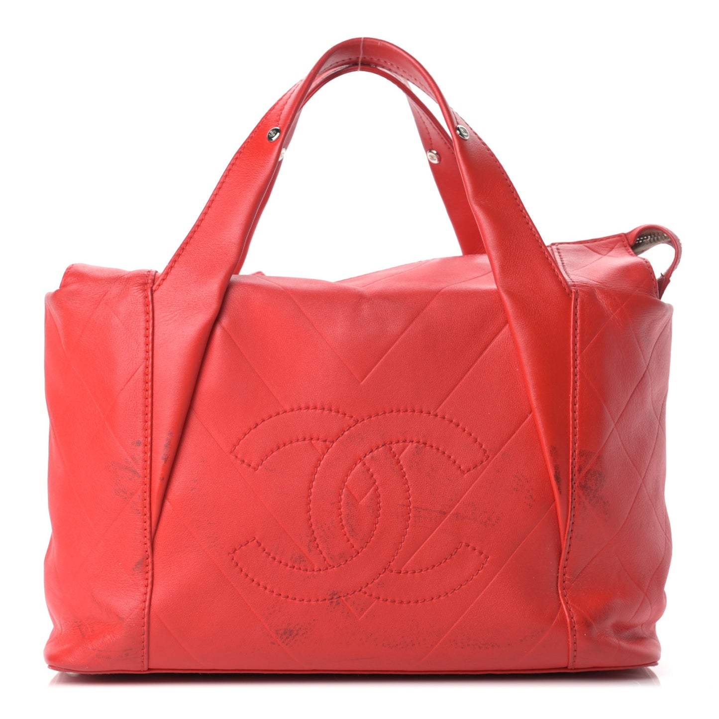 Calfskin CC Chevron All Day Long Tote Red