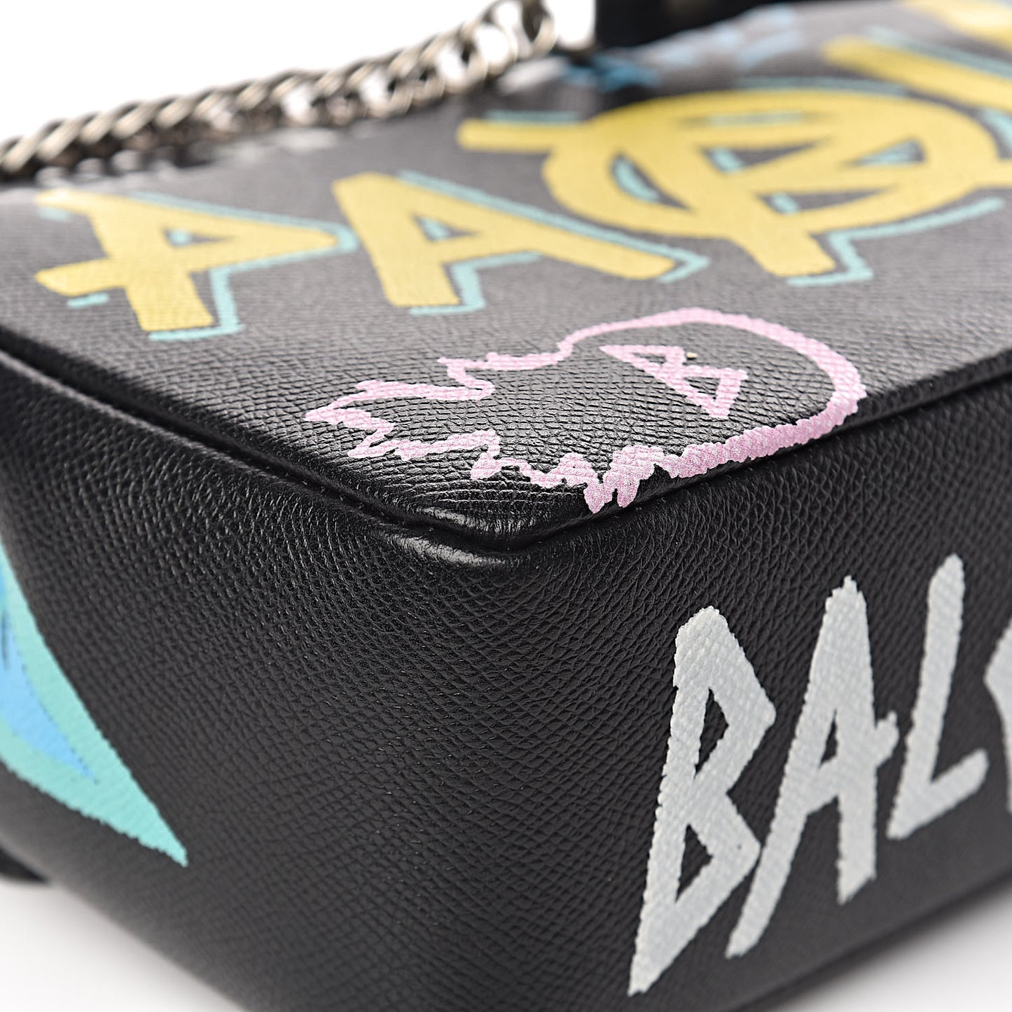 Grained Calfskin Graffiti M BB Round Shoulder Bag Black Multicolor