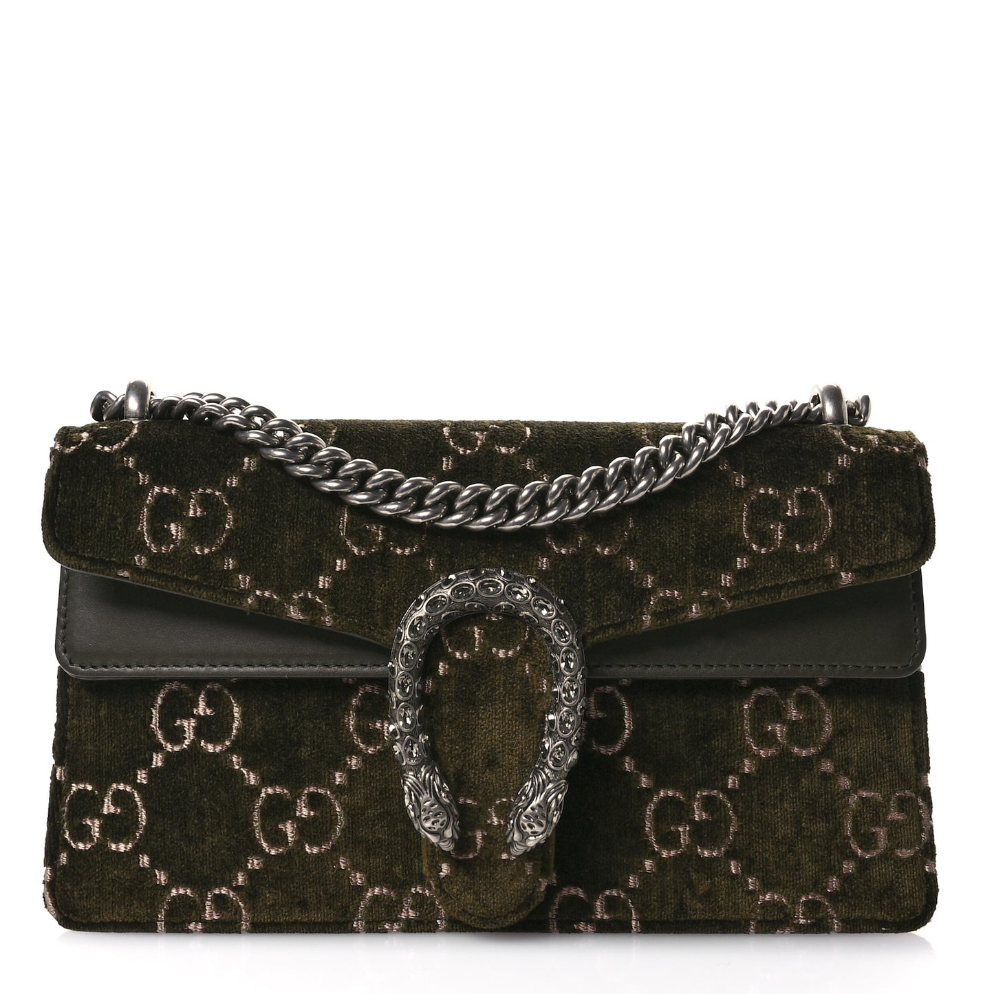 Velvet Skipper Crystal GG Monogram Small Dionysus Shoulder Bag Green