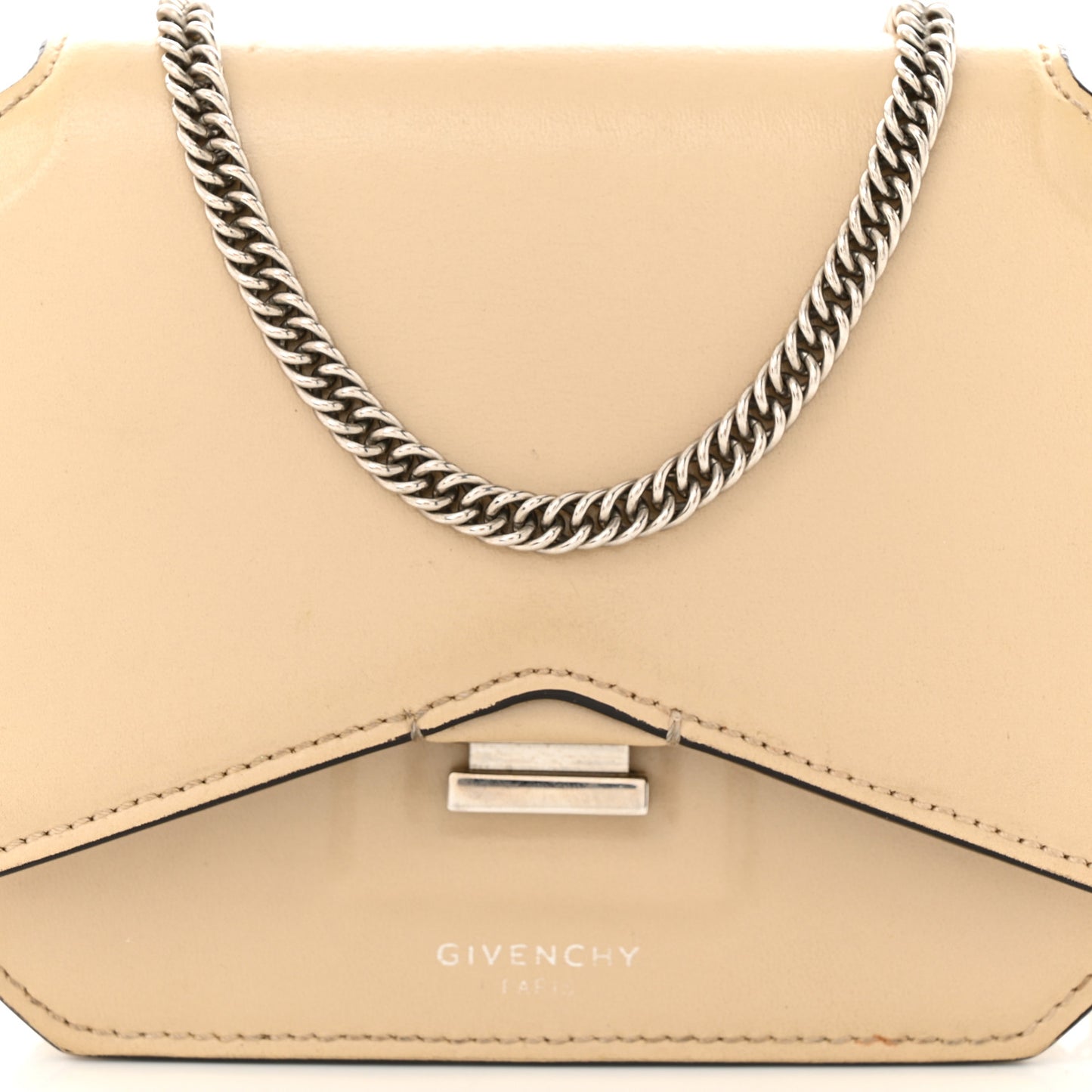 Calfskin Bow Cut Chain Wallet Beige
