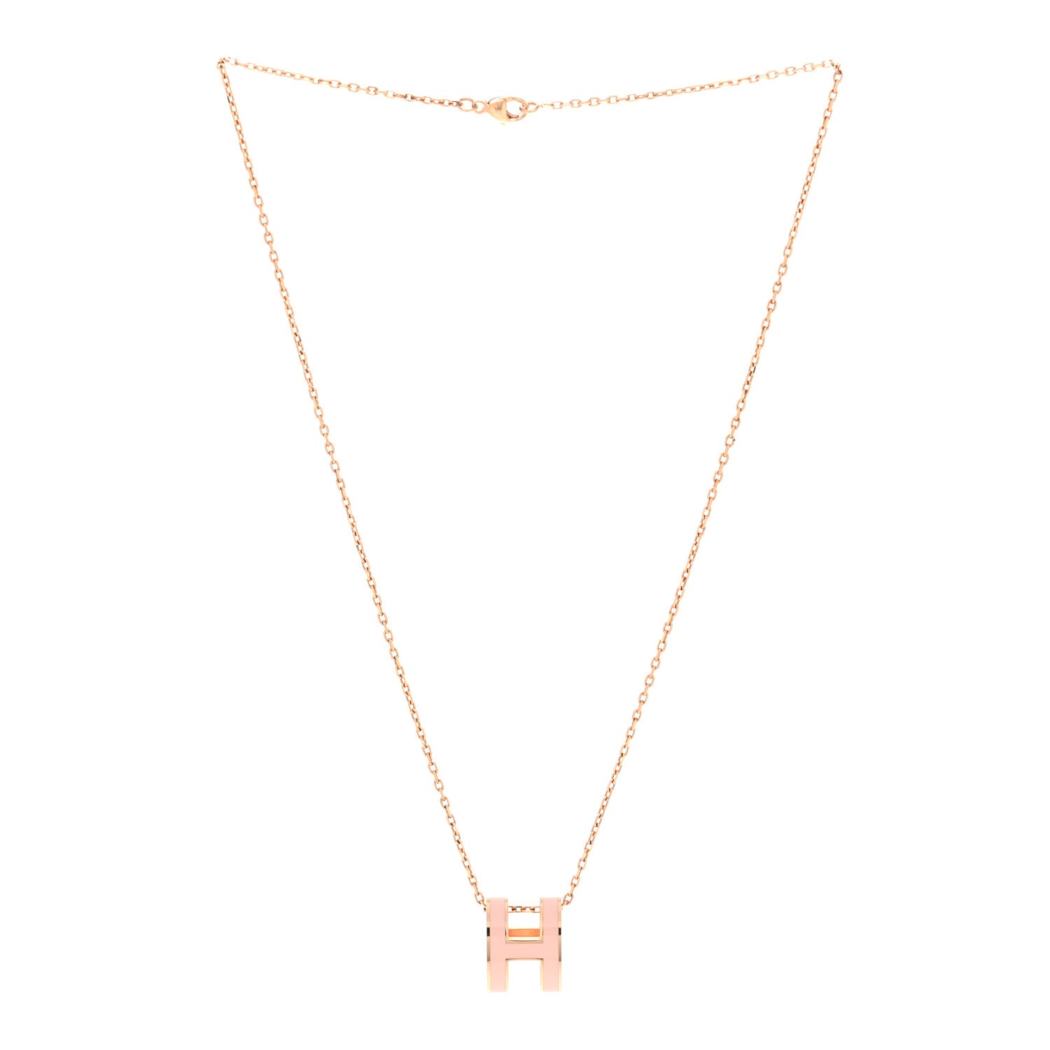 Hermes Lacquered Gold Pop H Pendant Necklace Rose Dragee 3 of 8
