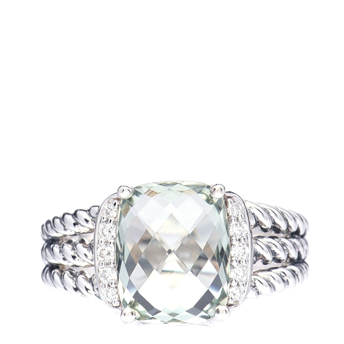Sterling Silver Diamond Prasiolite 10mm Petite Wheaton Ring 50 5.5