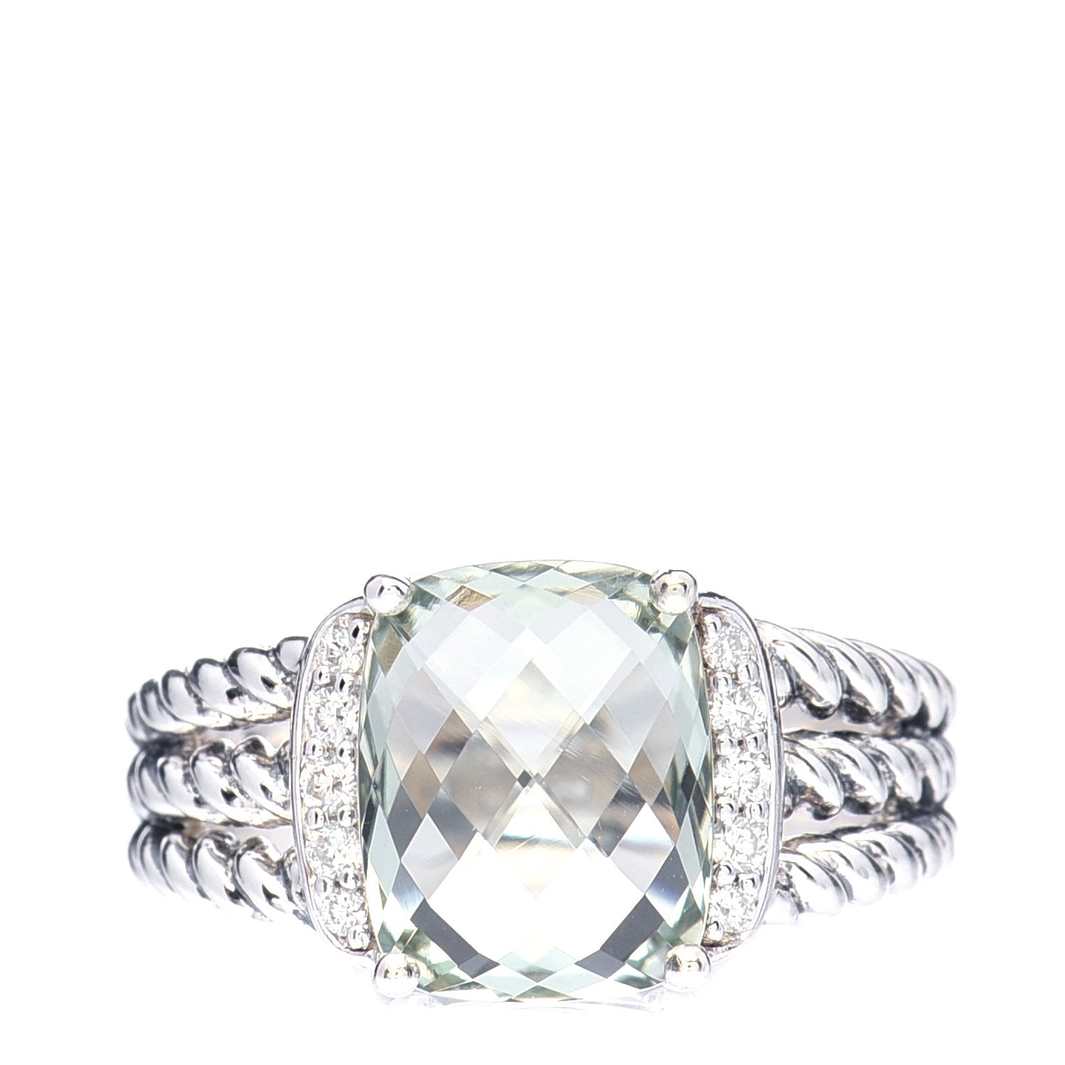 David Yurman Sterling Silver Diamond Prasiolite 10mm Petite Wheaton Ring 50 5.5 1 of 6