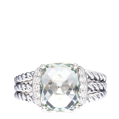 David Yurman Sterling Silver Diamond Prasiolite 10mm Petite Wheaton Ring 50 5.5 1 of 6