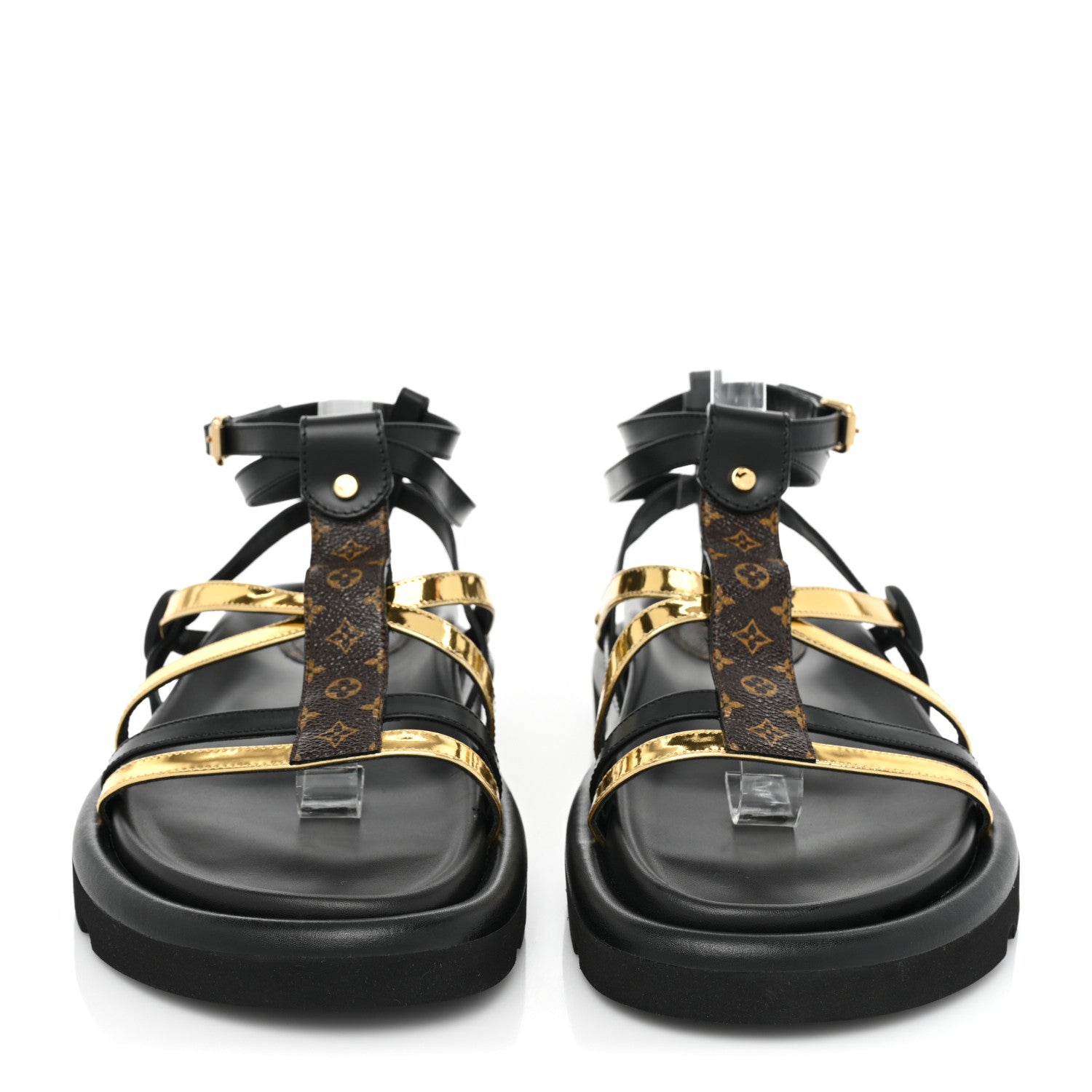 Louis Vuitton Patent Calfskin Monogram Pool Pillow Comfort Sandals 39 Gold Black Brown 2 of 9